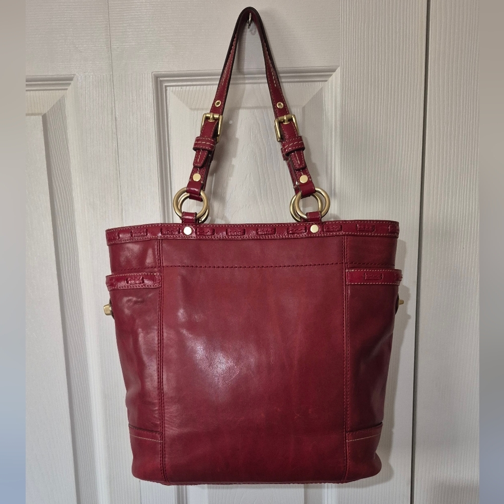 Coach Burgundy Red Leather Carryall Gallery Tote With Gold Hardward 2007 - Picture 3 of 16